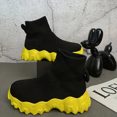 Girl's High Top Woven Knit Slip On Sock Shoes