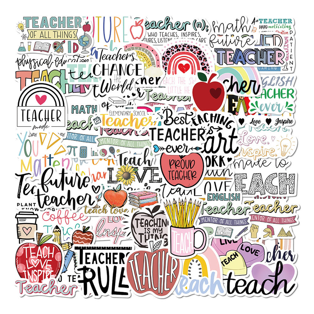 50pcs Creative Text Waterproof Doodle Stickers for Teachers