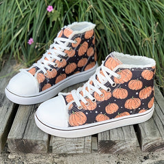 Halloween Pumpkin Print High Top Canvas Shoes for Women