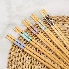 5 Pairs Solid Wood Bamboo Chopsticks Set Anti-slip Chinese Style Tableware