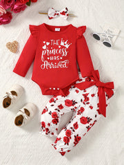Baby Girls Letter Print Creeper Romper Top Floral Pants Set
