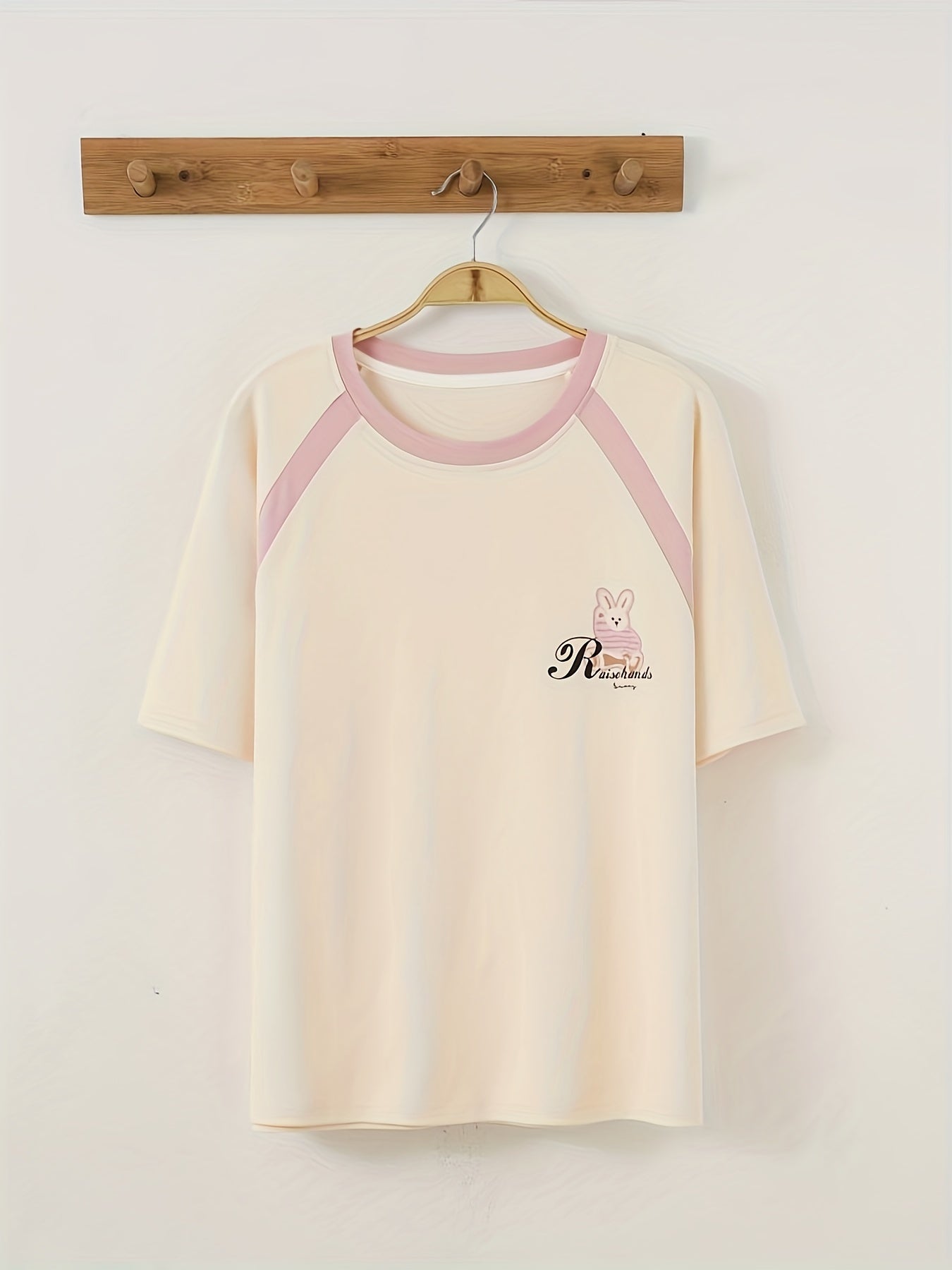 Bunny Print Pajama Set Short Sleeve Crew Neck Top & Crop Pants