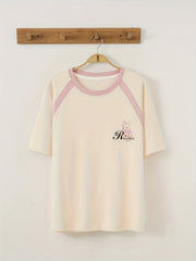 Bunny Print Pajama Set Short Sleeve Crew Neck Top & Crop Pants