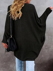 Solid Textured Batwing Sleeve Open Front Knit Cardigan