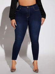 Retro Jeans Women's Plus Solid Button Fly High Rise