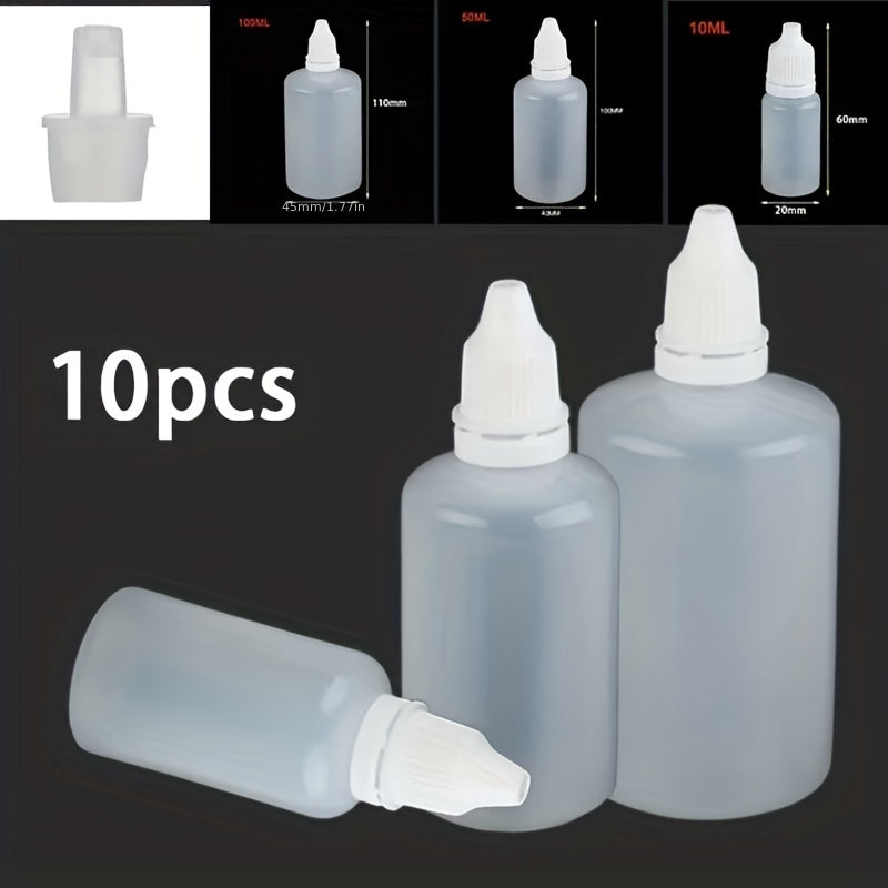 10pcs Empty Plastic Liquid Dropper Bottles 10-100ml Refillable Travel Paint