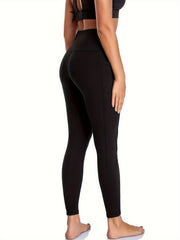Solid Sports Leggings With Pocket High Stretch Yoga Workout Tight Pants