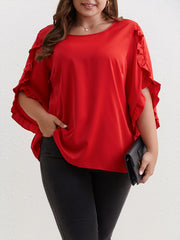 Solid Ruffle Trim Petal Sleeve Top