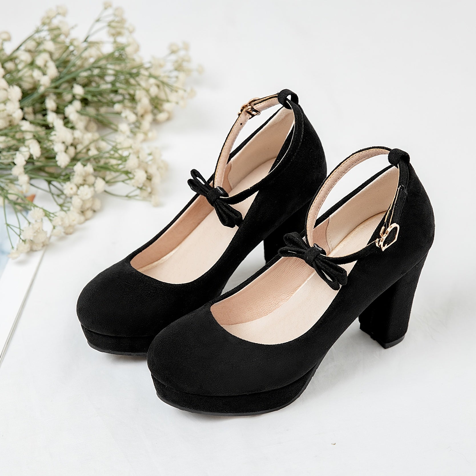 Women's Platform High Heels Ankle Strap Bow Dress Pumps