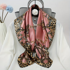 Leopard Print Silk Satin Bandana Large Square Scarf