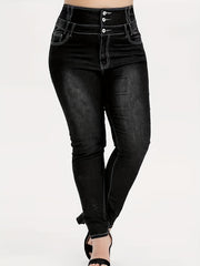 High Rise Button Fly Skinny Jeans Women's Plus Medium Stretch