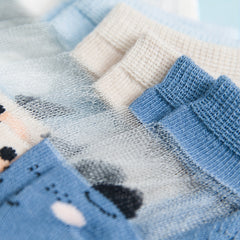 5 Pairs Boy's Cartoon Animal Thin Crew Socks Cotton Blend Comfy Casual Style