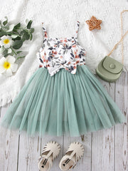 Infant Bowknot Puffy Overall Dress with Mesh for Kids