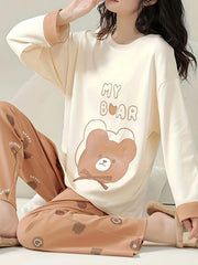 Bear Print Pajama Set Long Sleeve Top & Pants