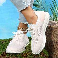 Women's Knitted Sports Shoes Lightweight Lace Up Non Slip Running Shoes