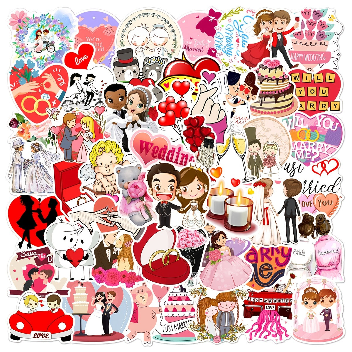 50Pcs Wedding Doodle Stickers Vinyl Waterproof Stickers for Favors