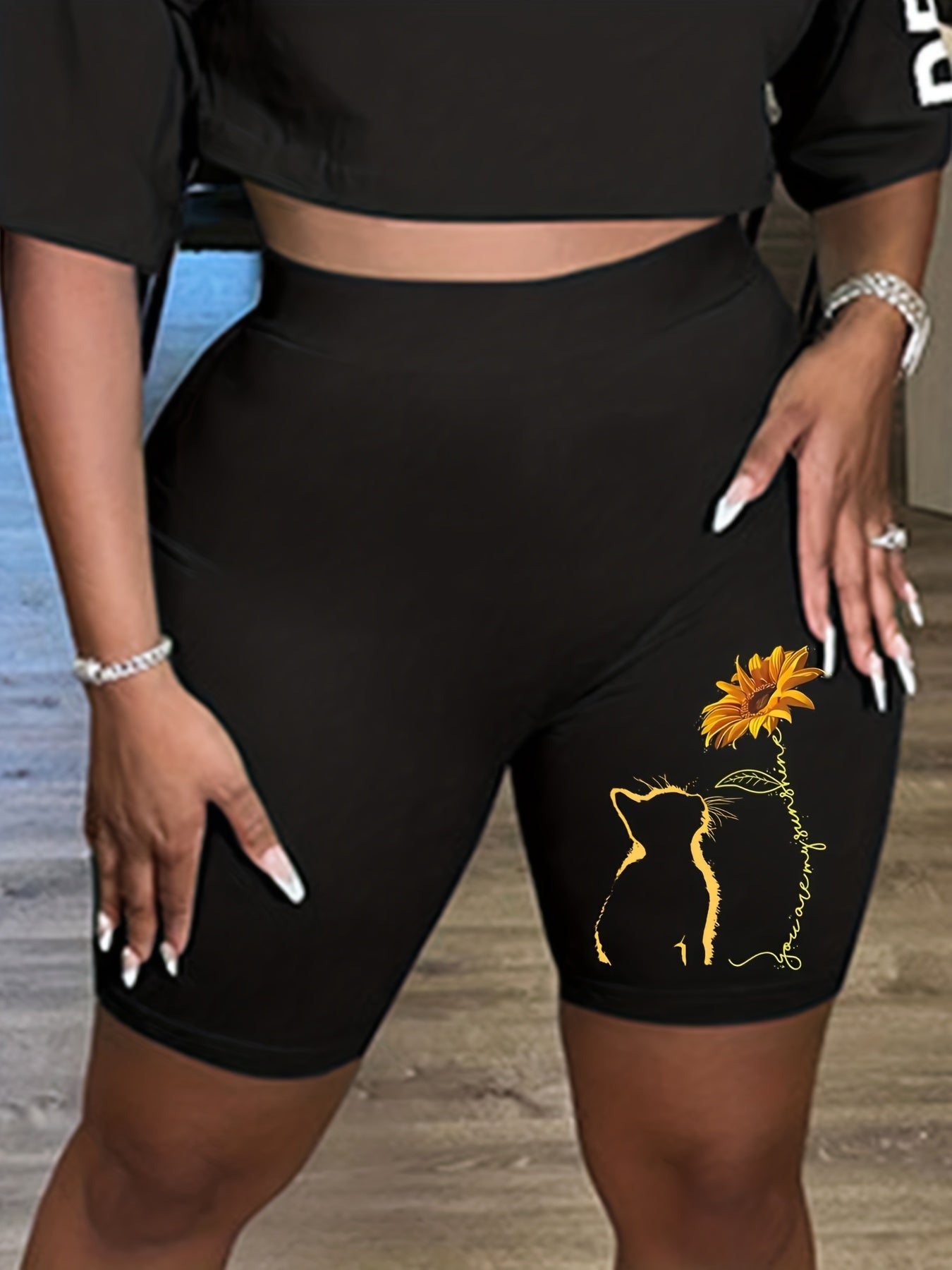 Women's Plus Letter Print High Rise Biker Shorts