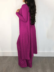 Ribbed Tank Top & Pants & Cardigan Set High Stretch Outfit