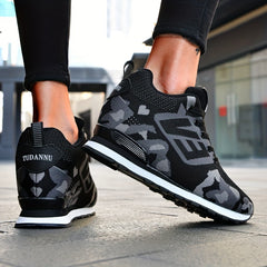 Women's Camo Sports Shoes Knitted Lace Up Height Increasing Walking Sneakers