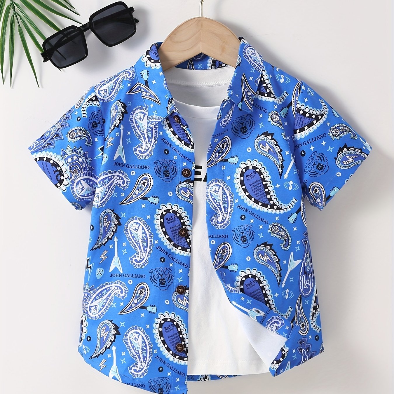 Graphic Print Creative Top Boys Lapel Shirt Summer Clothes