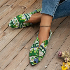 Bohemian Tribal Style Pointed Toe Slip On Canvas Flats
