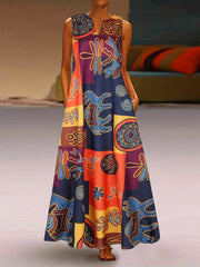 Colorblock Graphic Print Maxi Tank Dress With Pockets