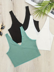 3pcs Ribbed Tank Tops V Neck Sleeveless Women's Lingerie