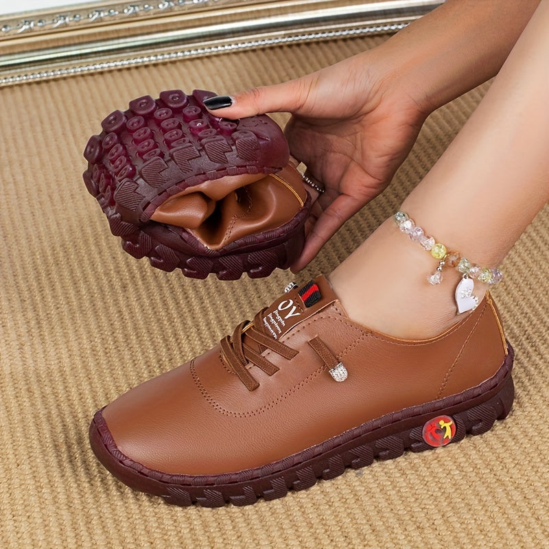 Women's Faux Leather Sneakers Lace Up Walking Shoes