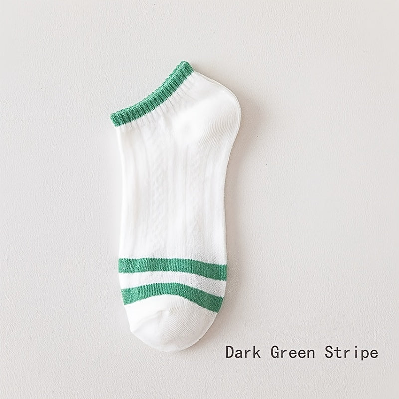 5 Pairs Striped Short Socks Breathable Low Cut Ankle Socks Womens Stockings
