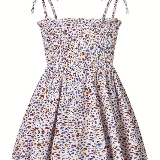 Leopard Lace Up Shirred Beach Cami Dress