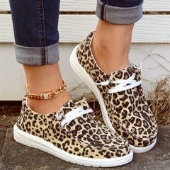 Leopard Print Canvas Low Top Lace Up Casual Shoes