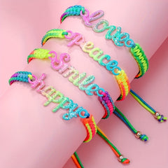 4pcs Girls Colorful Braided Rainbow Bracelet Set Adjustable Holiday Gift
