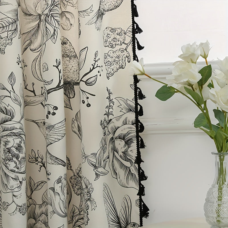 French Retro Bird Curtain Semi-shading Rod Pocket Curtains