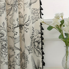 French Retro Bird Curtain Semi-shading Rod Pocket Curtains