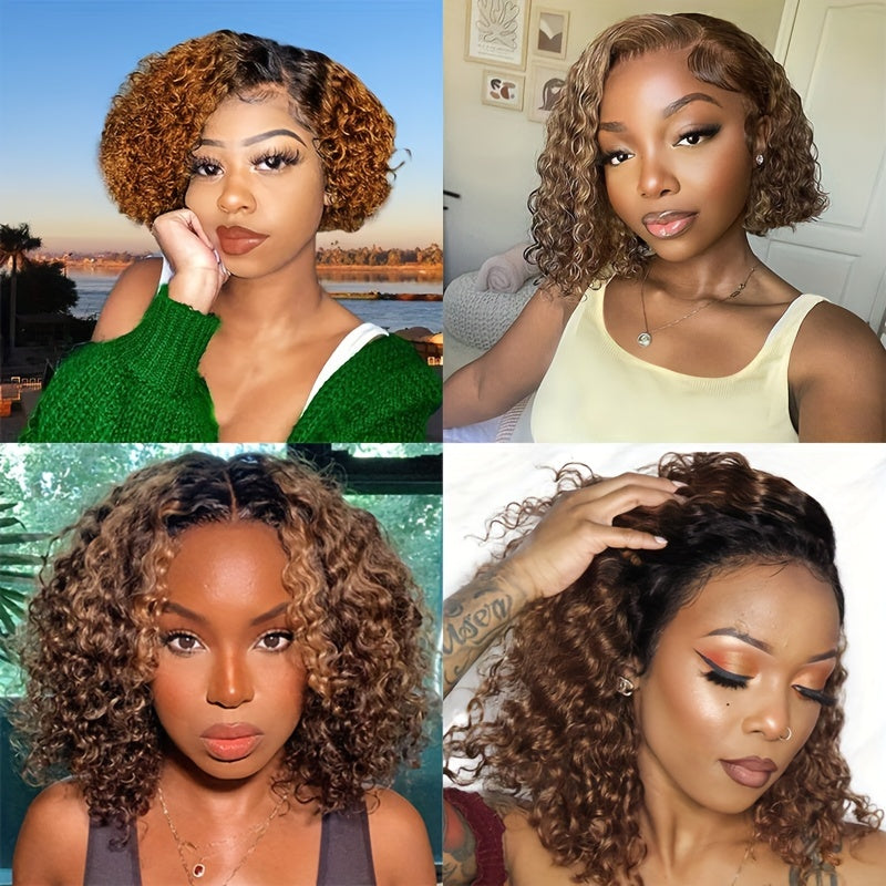 Short Curly Bob Human Hair Wig Honey Blonde 4x4 Lace Closure Wig