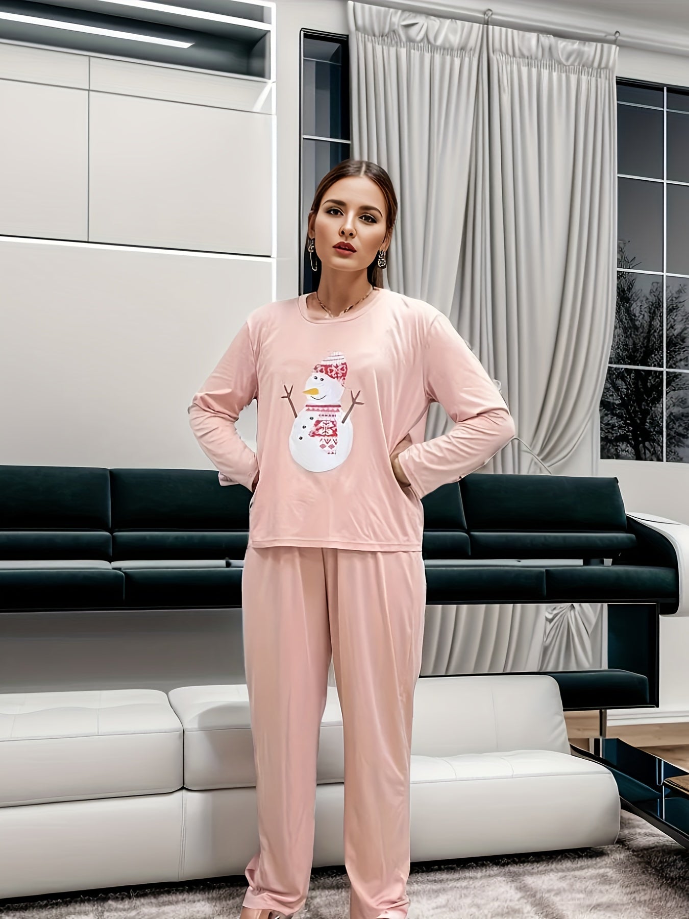 Snowman Print Christmas Loungewear Set