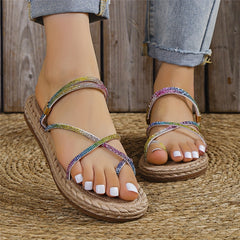 Women's Colorful Rhinestone Flat Sandals Clip Toe Two way Wear
