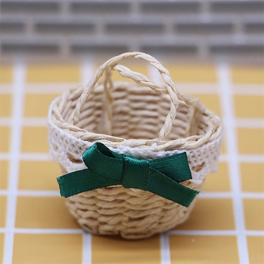 Set of Handcrafted Raffia Woven Baskets for Dollhouse Decor