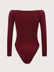 Off Shoulder Cut Out Bodysuit Long Sleeve Slim Fit Casual Bodysuit