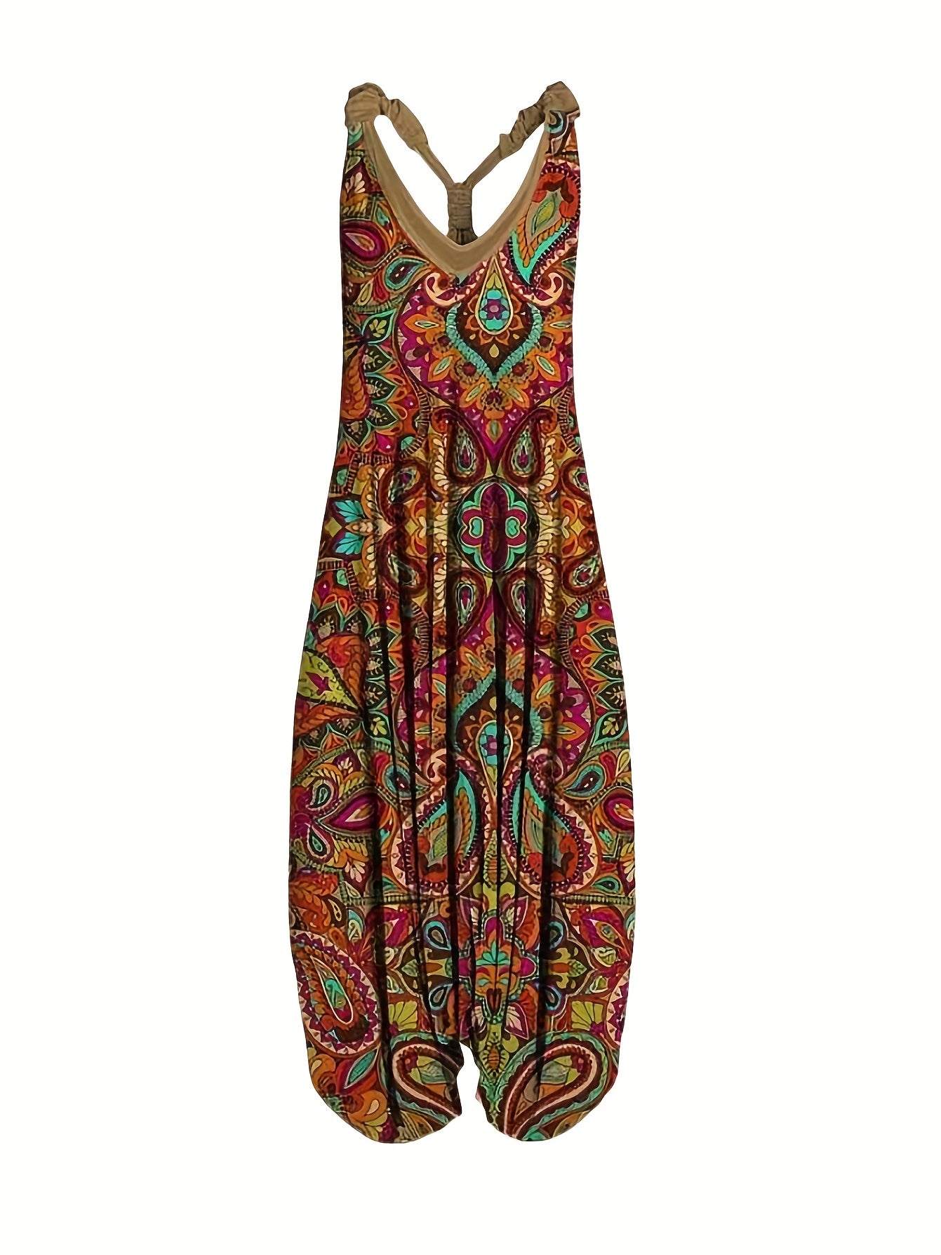 Print Baggy Jumpsuit V Neck Sleeveless Summer Jumpsuit