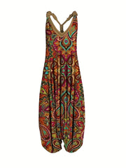 Print Baggy Jumpsuit V Neck Sleeveless Summer Jumpsuit