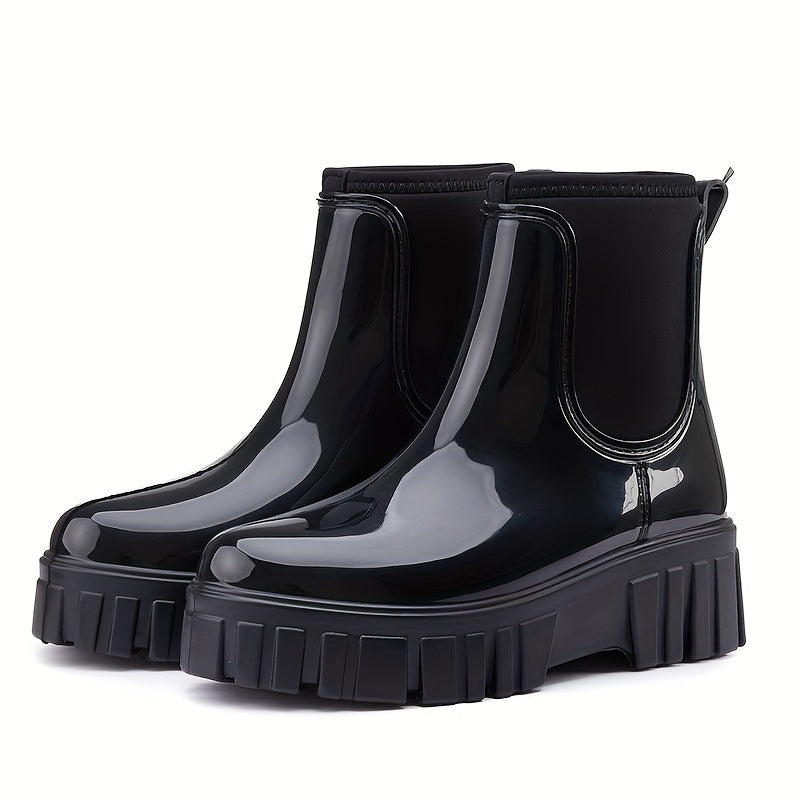 Women's Mid Calf Rain Boots Elastic Mouth Non-slip Waterproof Short B