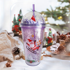 450ml Christmas Pattern Double Layered Straw Water Cup