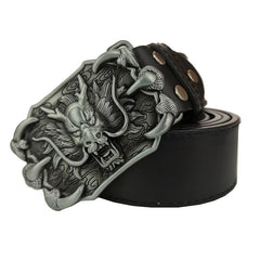 Silver Men's Dragon Belt Buckle with Leather Belt