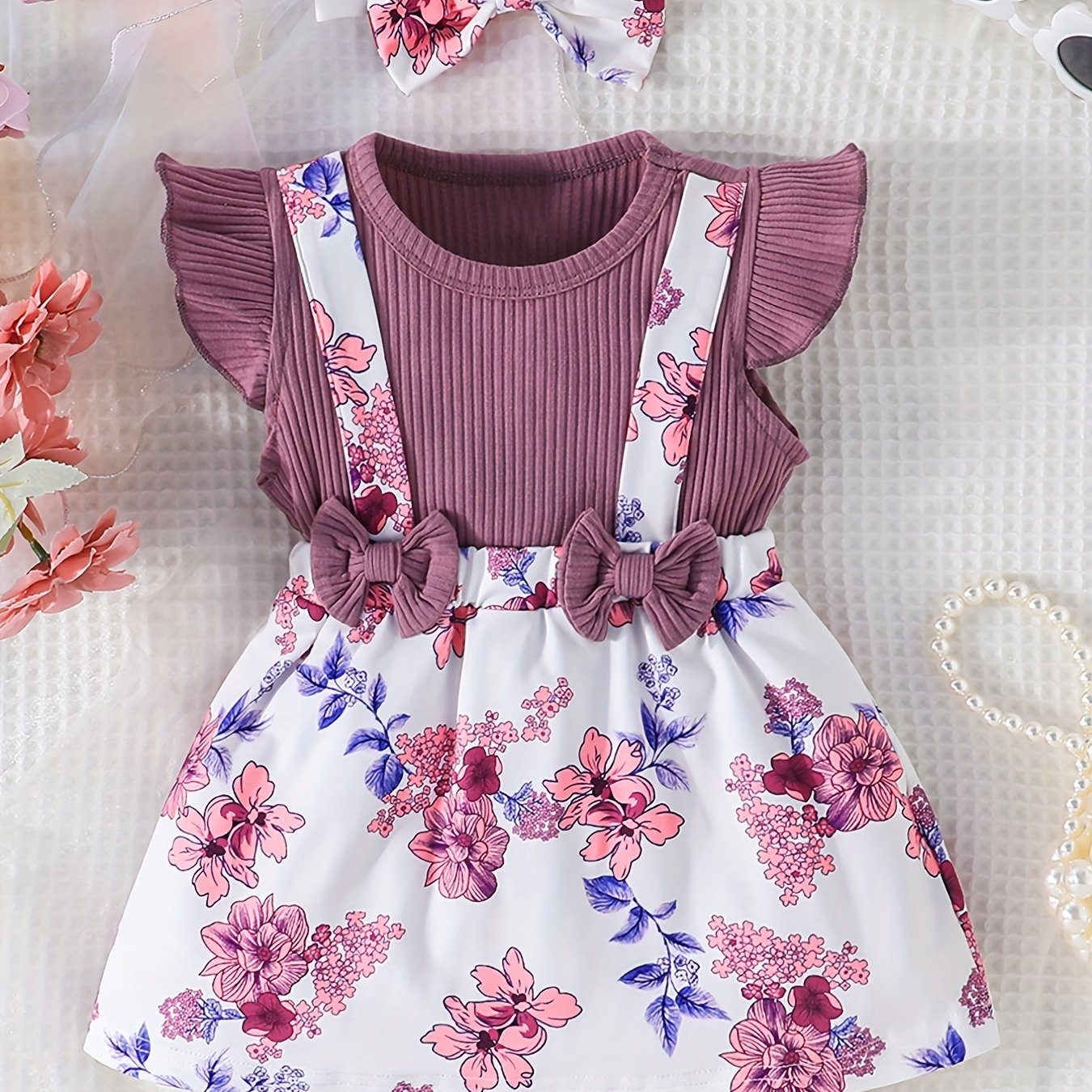Baby Girls Flying Sleeve Dress with Bowknot