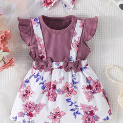 Baby Girls Flying Sleeve Dress with Bowknot