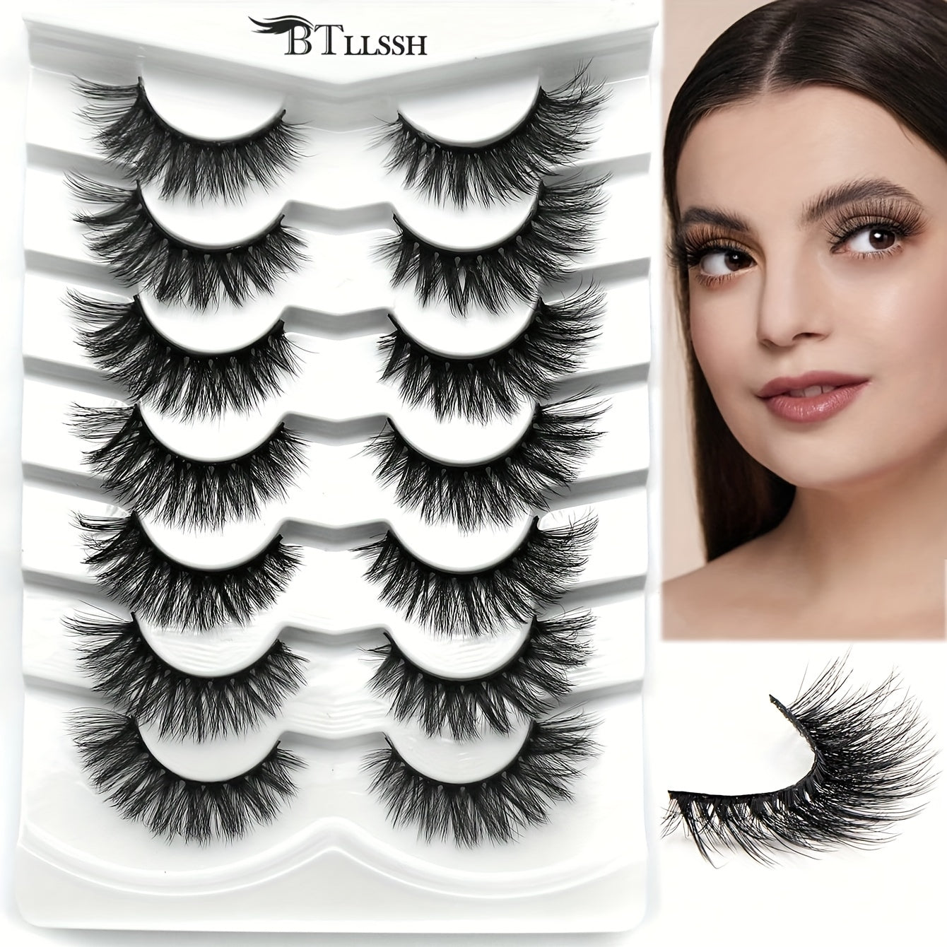 7 Pairs Full Strip Thick Curling False Eyelashes 15mm Fluffy Wispy Daily Lashes