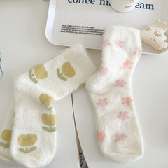 6-Pair Floral Print Fuzzy Warm Socks Women's Stockings & Hosiery
