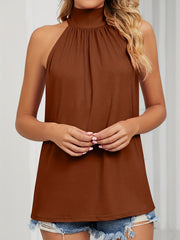 Solid Halter Neck Tank Top with Lace Up Back