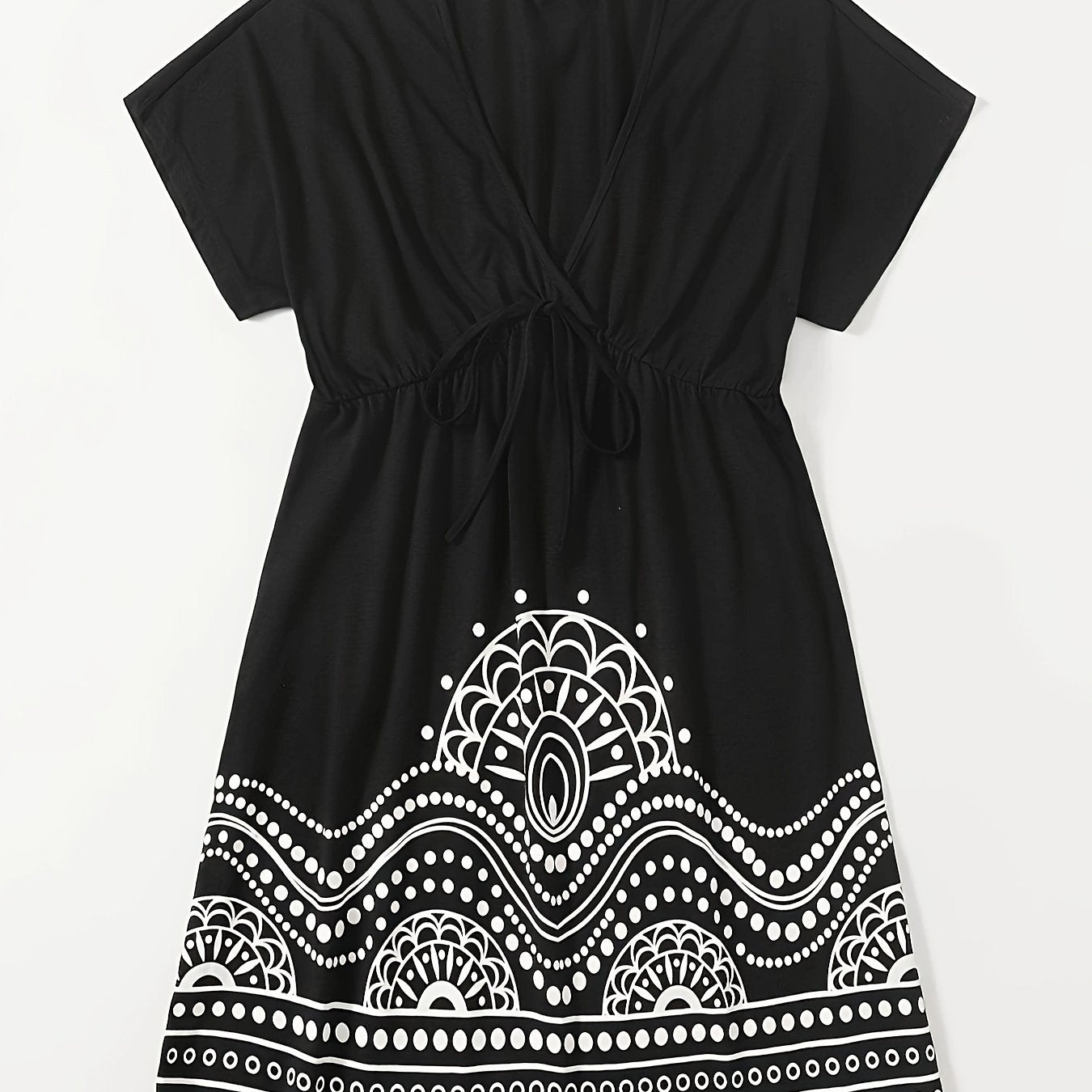 Women's Graphic Print Short Sleeve V Neck Knot Dress